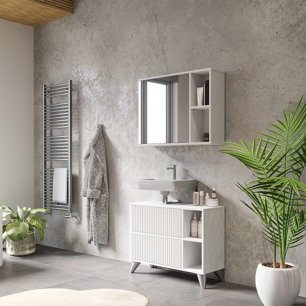 Koupelnová skříňka se zrcadlem Vicco Leano Bílá 80 x 60 cm, Model 52128