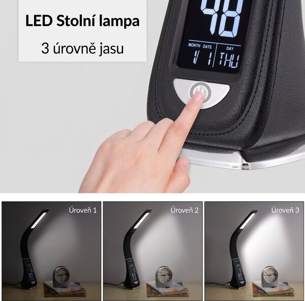 Stolní LED lampa Lilly, nastavitelné rameno, kožený vzhled, černá 107702
