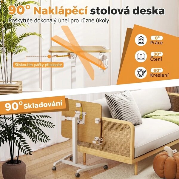 Počítačový stůl na kolečkách nastavitelný, přírodní-bílý JV12728NA