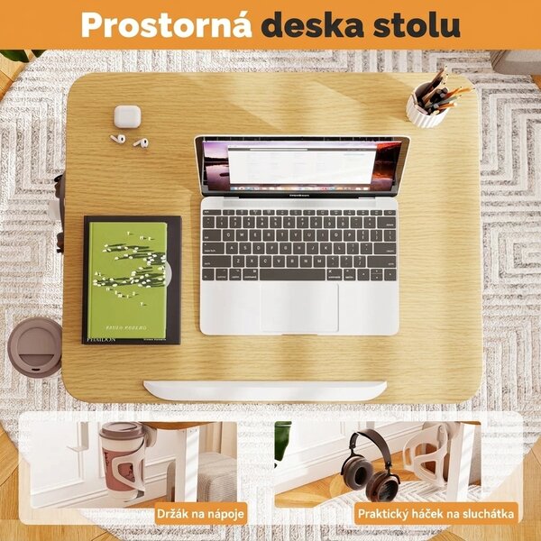 Počítačový stůl na kolečkách nastavitelný, přírodní-bílý JV12728NA