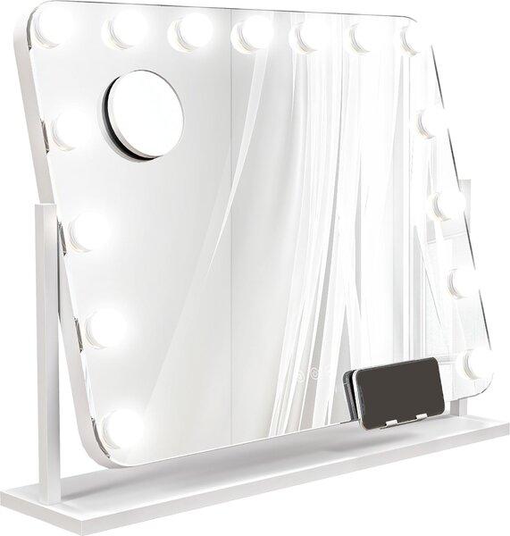 Kosmetické zrcadlo Sweiko s LED osvětlením, 3 světelné režimy, stmívatelné, dotykové ovládání, USB, rozměry 62,5 x 49,5 cm, bílá barva