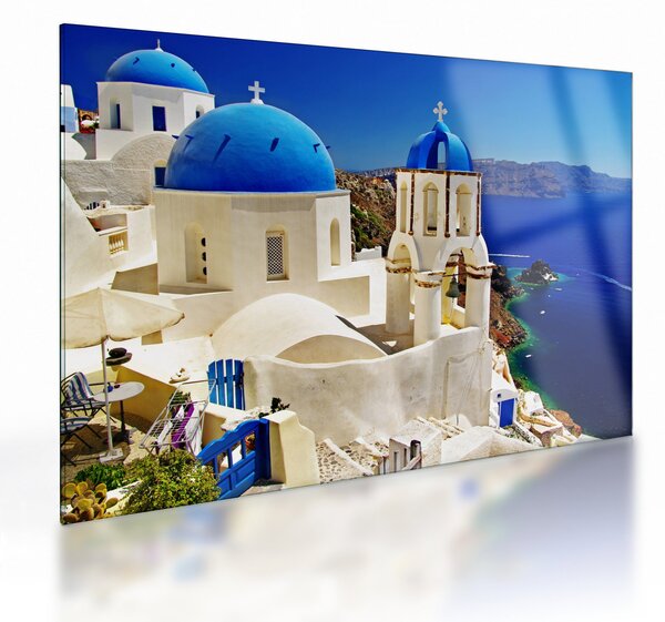 Skleněný obraz - Santorini, Řecko (70x50 cm)