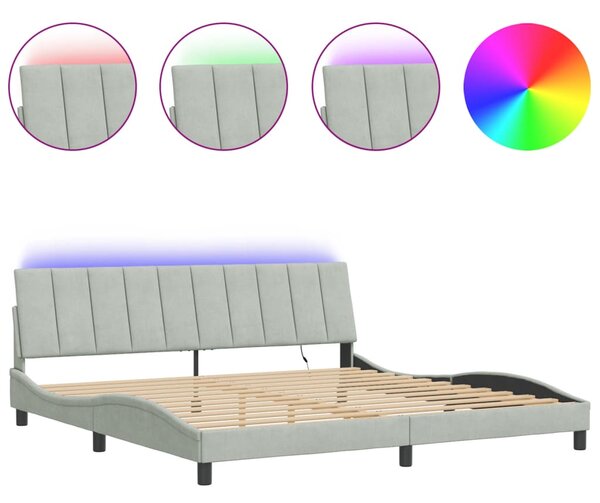 Rám postele s LED osvětlením bez matrace Hanko světle šedý 200 x 200 cm samet 3213799