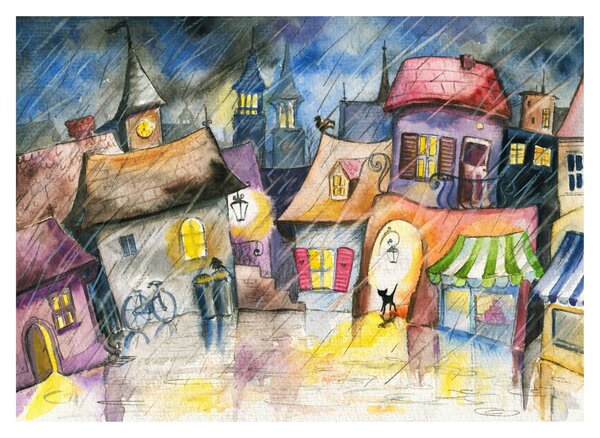 Skleněný obraz - Deštivý večer (70x50 cm)