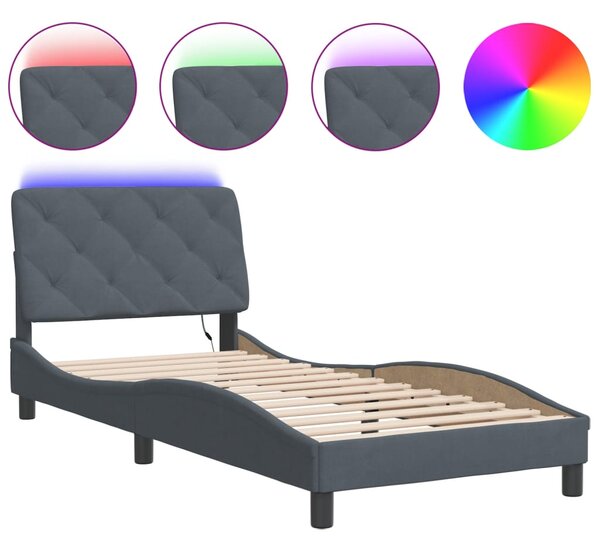 Rám postele s LED bez matrace tmavě šedý 80 x 200 cm samet 3213820