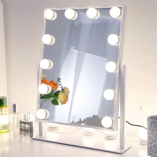 UNIQ Vanity New York Hollywood – kosmetické zrcátko s LED osvětlením – zrcátko s nastavitelnou intenzitou světla a 3 režimy osvětlení, bílé