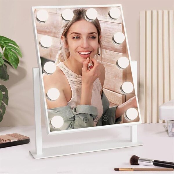 UNIQ Vanity New York Hollywood – kosmetické zrcátko s LED osvětlením – zrcátko s nastavitelnou intenzitou světla a 3 režimy osvětlení, bílé