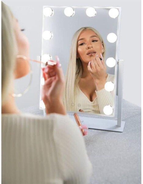 UNIQ Vanity New York Hollywood – kosmetické zrcátko s LED osvětlením – zrcátko s nastavitelnou intenzitou světla a 3 režimy osvětlení, bílé