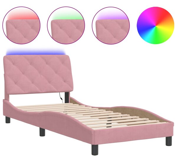 Rám postele s LED bez matrace růžový 90 x 200 cm samet 3213836