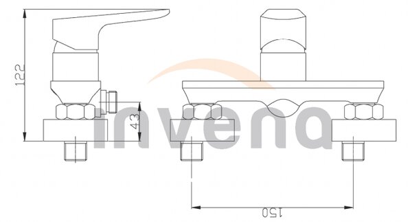 Invena Dokos, nástěnná sprchová baterie, černá-chromová, INV-BN-19-004-V
