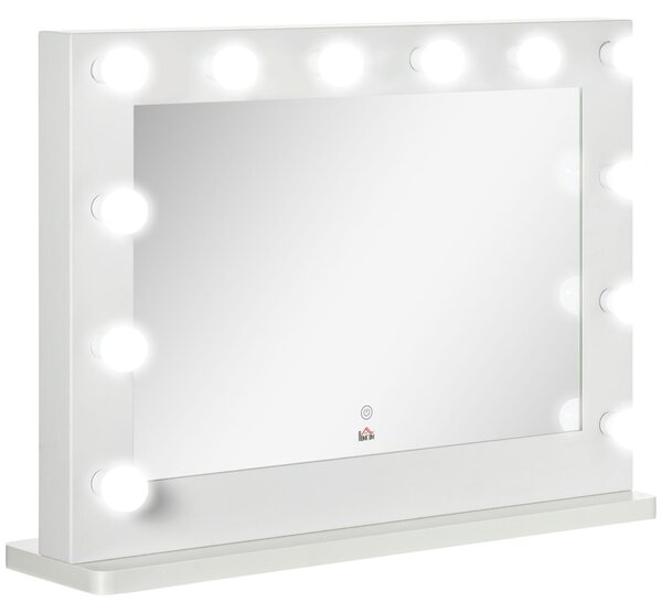 HOMCOM Hollywood – zrcadlo 80 x 60 cm, kosmetické zrcadlo s LED osvětlením, bílé