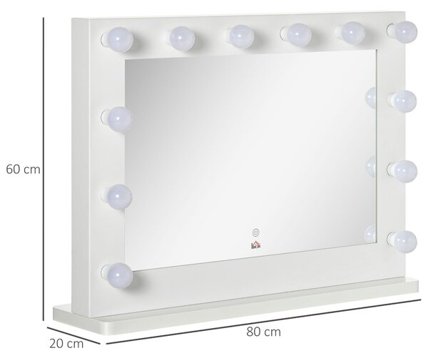 HOMCOM Hollywood – zrcadlo 80 x 60 cm, kosmetické zrcadlo s LED osvětlením, bílé