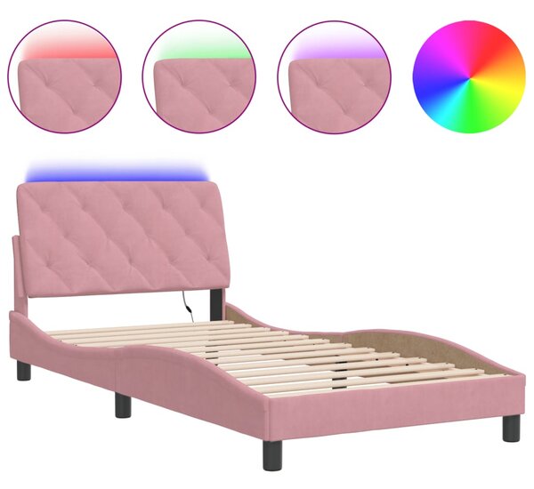 Rám postele s LED bez matrace růžový 100 x 200 cm samet 3213842