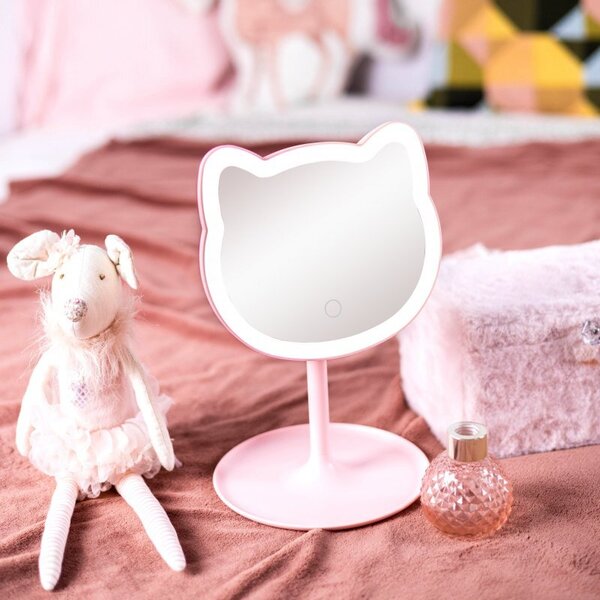 Kosmetické zrcátko s led podsvícením, Pink Cat