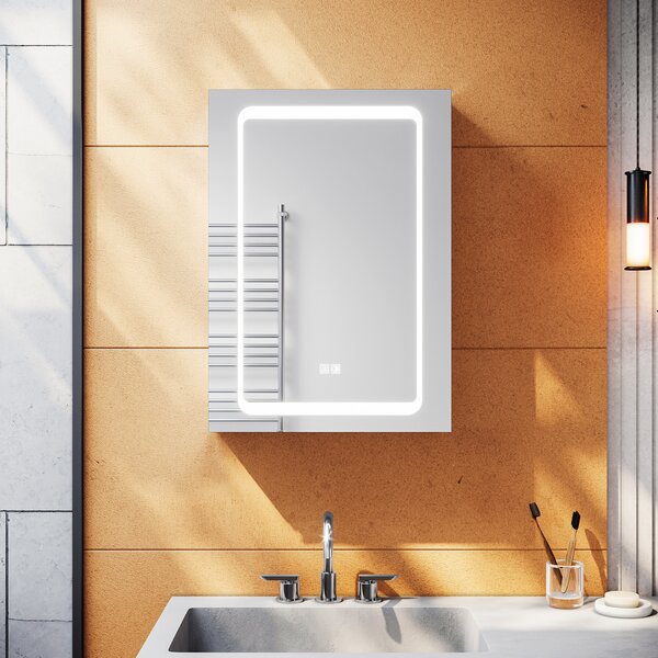 SONNI Hliníková zrcadlová skříňka LED s dotykovým spínačem a zásuvkou a funkcí proti zamlžení 50x70x13,3cm