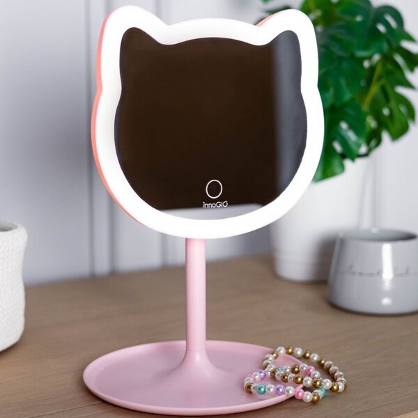 Kosmetické zrcátko s led podsvícením, Pink Cat