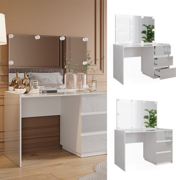 Toaletní stolek Vicco Marla Bílá vysoký lesk 120 cm se zrcadlem, pohádkovými světly LED, Model 51992