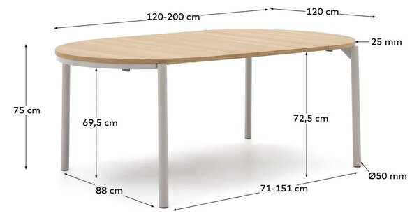 Kulatý rozkládací jídelní stůl v dekoru dubu ø 120 cm Montuiri – Kave Home