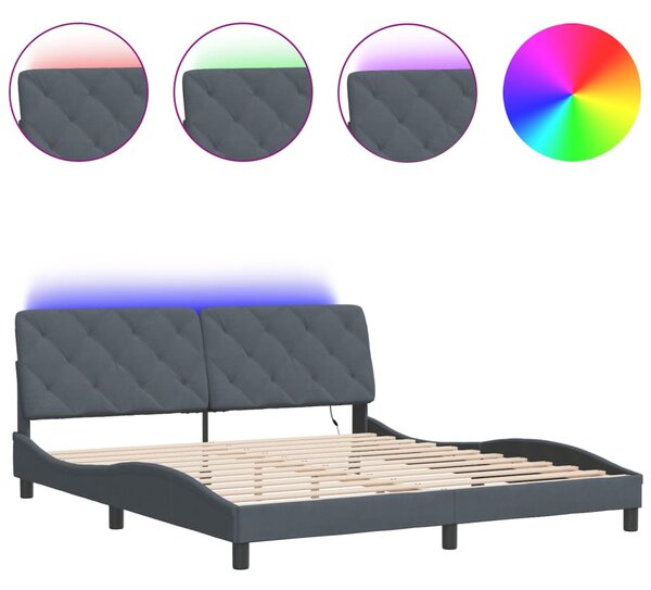 Rám postele s LED bez matrace tmavě šedý 180 x 200 cm samet 3213868