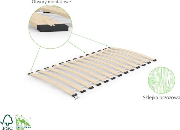 E-stelaze Lamelový Postelový rošt 70x160 cm pružný 13 lamel bříza nosnost 200 kg stabilní