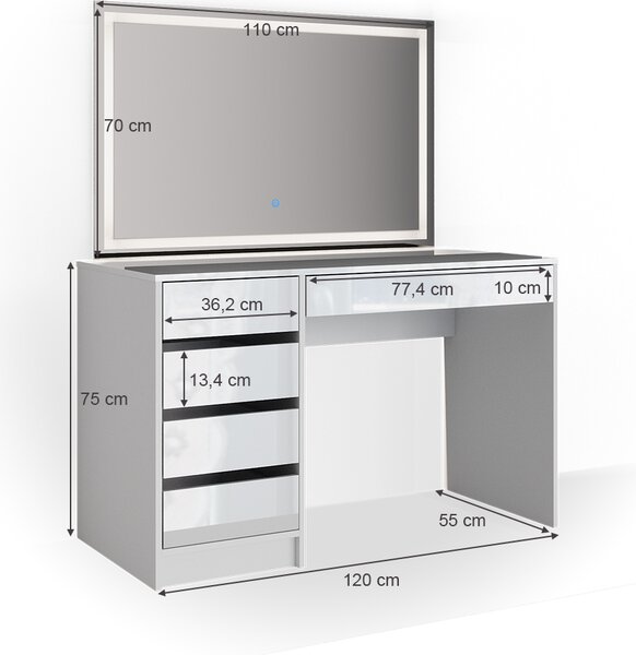 Toaletní stolek Vicco Sherry Bílá 120 cm s osvětlením LED, Model 36835