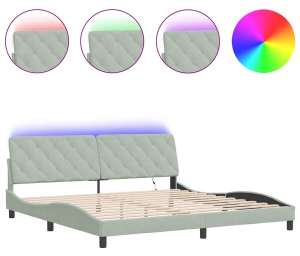 Rám postele s LED bez matrace světle šedý 200 x 200 cm samet 3213873