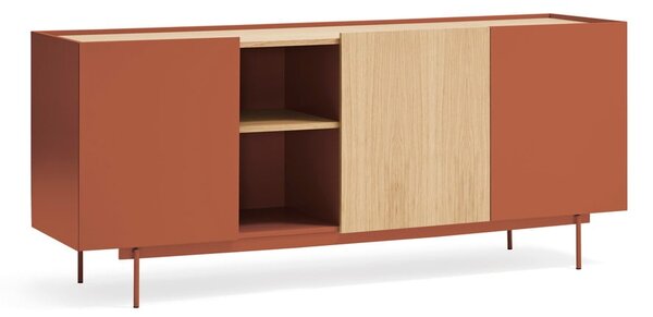 Nízká komoda v dekoru dubu v cihlovo-přírodní barvě 180x78 cm Otto – Teulat