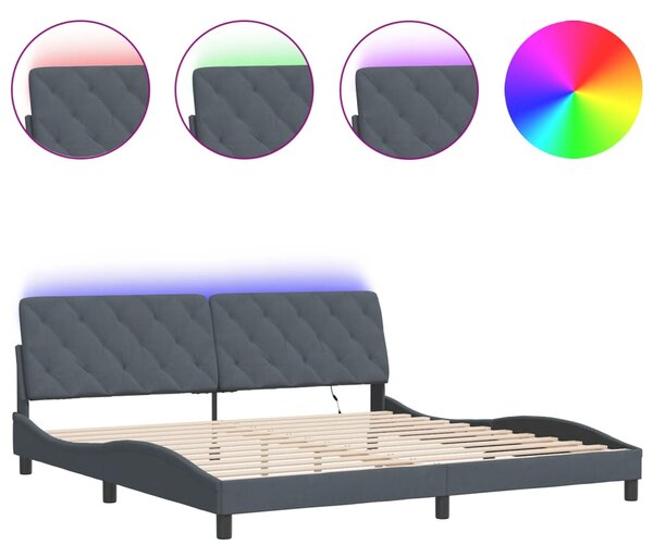 Rám postele s LED bez matrace tmavě šedý 200 x 200 cm samet 3213874