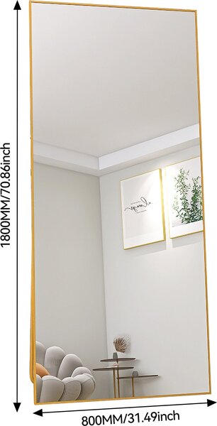 Obdélníkové zrcátko na líčení po celé délce, 180 x 80 cm, k zavěšení nebo postavení, zlatá barva