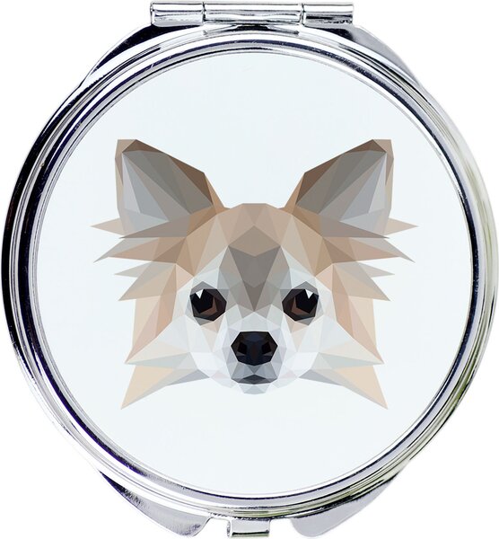 Chihuahua s dlouhou srstí – Zrcadlo značky Art-Dog s fotografií a geometrickým vzorem