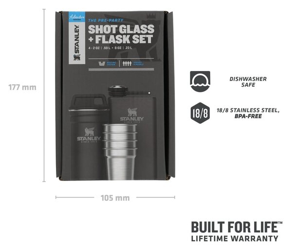Černý nerezový set placatky a panáků 6 ks 250 ml – Stanley