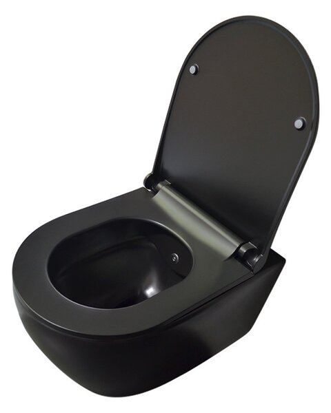 Belvit WC černé matné bezokrajové nástěnné WC s funkcí bidetu a splachováním, víko se systémem Softclose, závěsné WC