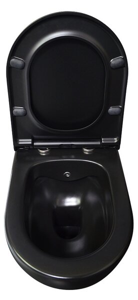 Belvit WC černé matné bezokrajové nástěnné WC s funkcí bidetu a splachováním, víko se systémem Softclose, závěsné WC