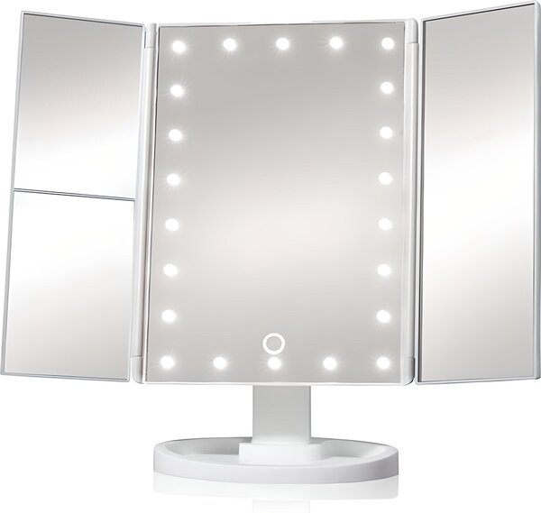 Kosmetické zrcátko třípanelové s LED osvětlením Kosmetické Make-Up zrcátko s dotykovým ovládáním intenzity osvětlení 3 barvy světla 3x 2x, 16x Retoo