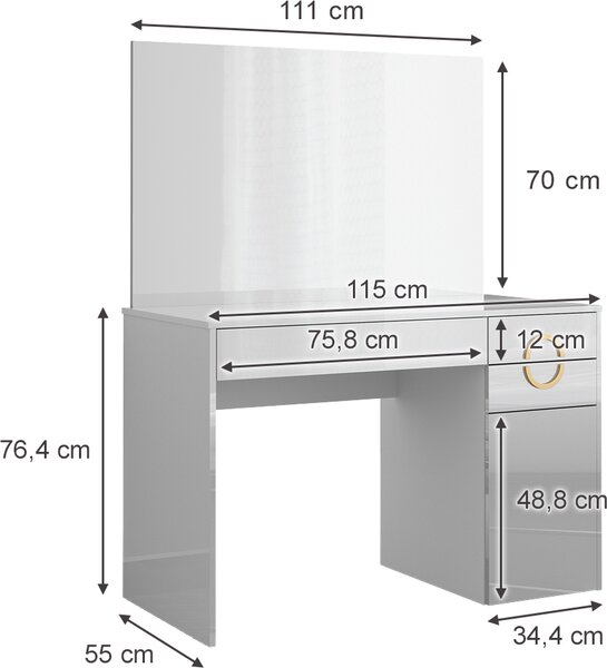 Toaletní stolek Vicco Adela Bílá 115 cm se zrcadlem, Model 40855