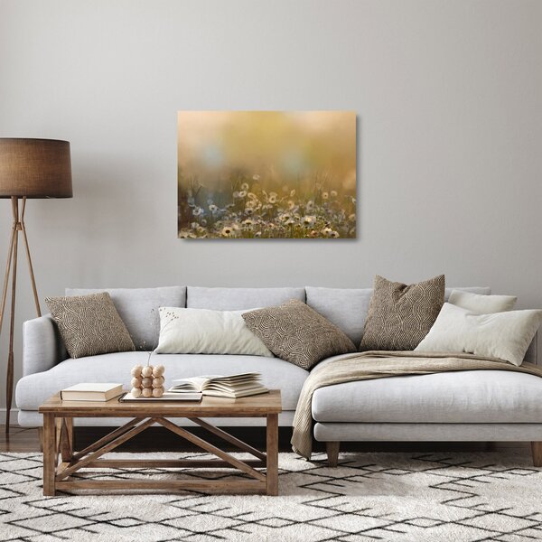 Skleněný obraz - Olejomalba sedmikrásek (70x50 cm)