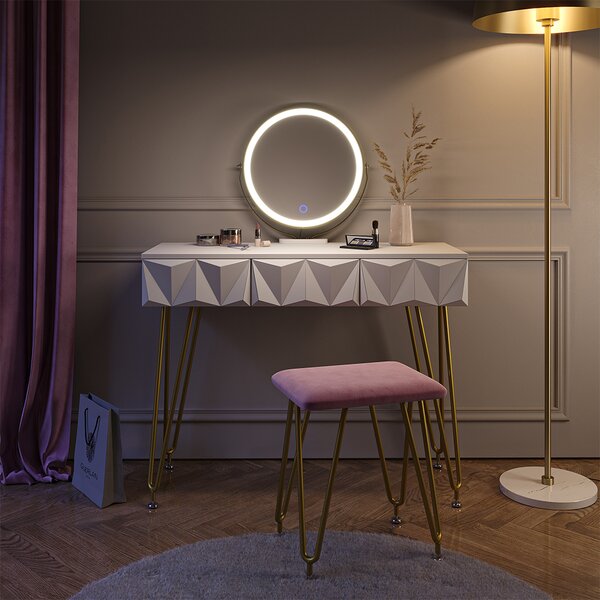 Toaletní stolek Vicco Ruby Bílá 100 cm s LED osvětlením a taburetem, Model 36917