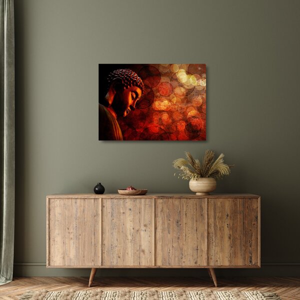 Skleněný obraz - Buddha v červených tónech (70x50 cm)