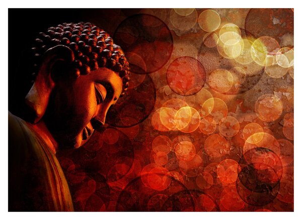 Skleněný obraz - Buddha v červených tónech (70x50 cm)