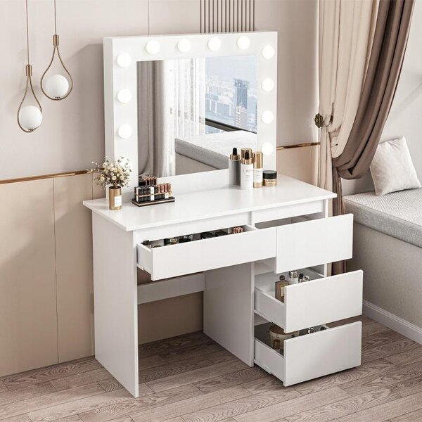 Make-Up Toaletní Stolek S Led Zrcadlem Moderní Loft 90 Cm