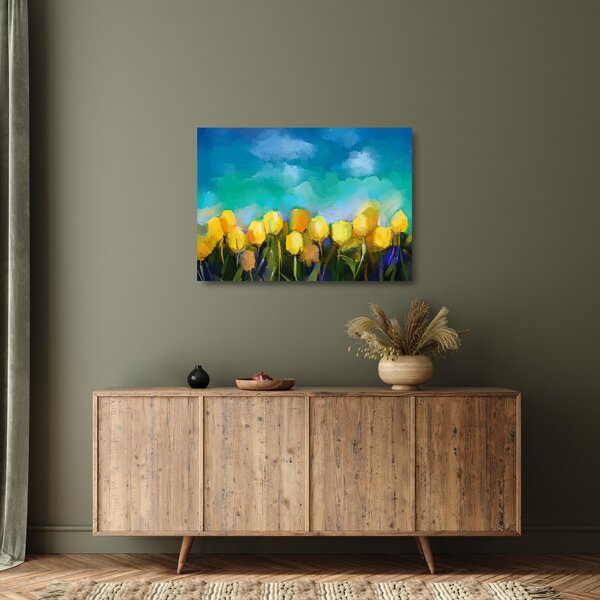 Skleněný obraz žlutých tulipánů (70x50 cm)