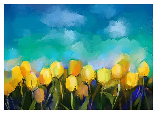 Skleněný obraz žlutých tulipánů (70x50 cm)