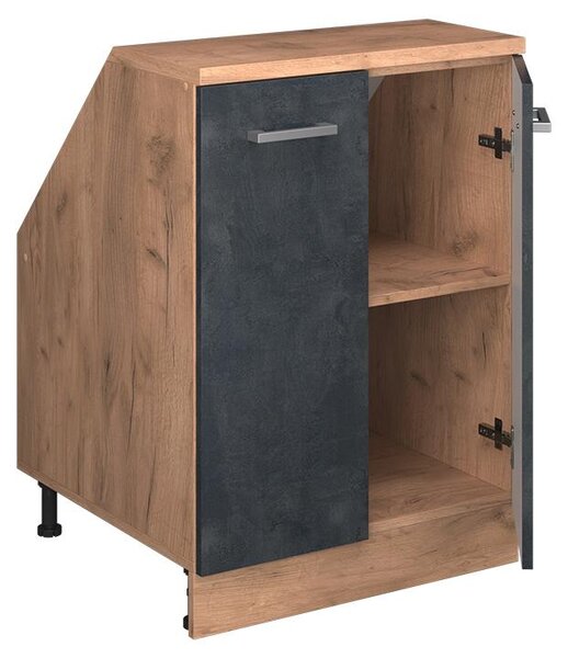 Kuchyňská skříňka pod šikmou střechu Vicco R-Line Černý beton 60 cm se 2 dveřmi, korpus skříně hloubka 60 cm, Model 60193