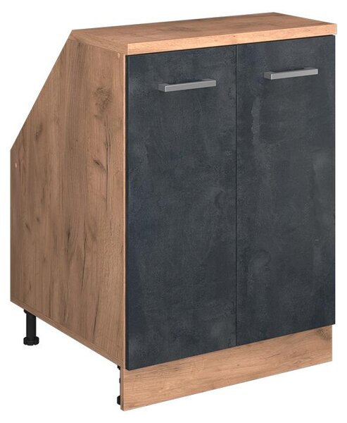Kuchyňská skříňka pod šikmou střechu Vicco R-Line Černý beton 60 cm se 2 dveřmi, korpus skříně hloubka 60 cm, Model 60193