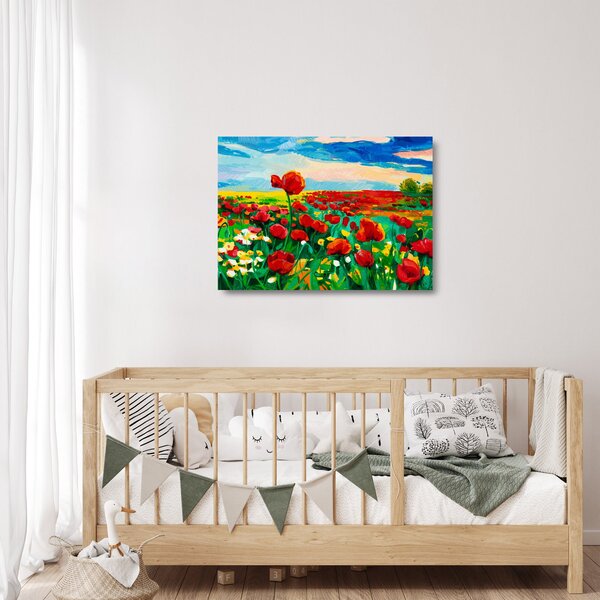 Skleněný obraz pole s vlčími máky (70x50 cm)