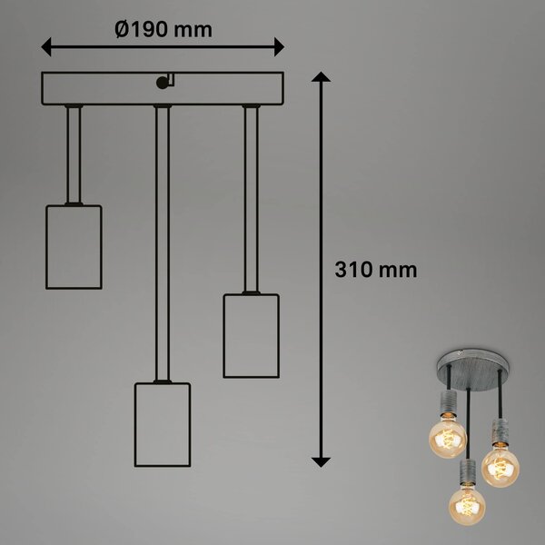 BRI 3680-034 Retro stropní svítidlo, pr. 19 cm, 3x E27, max. 60 W, antická stříbrná - BRILONER