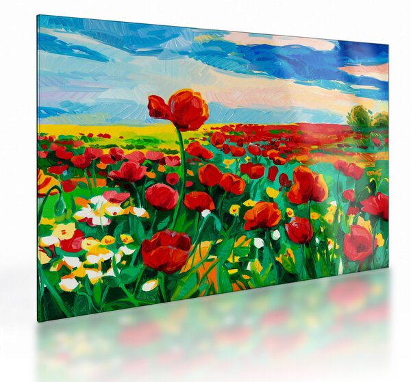 Skleněný obraz pole s vlčími máky (70x50 cm)
