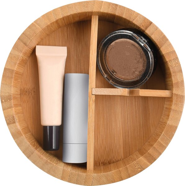 Kosmetický organizér Spirella "Alais" se 3 přihrádkami Úložný box na make-up a šperky 13,5 x 5 cm - Bambus se zrcátkem
