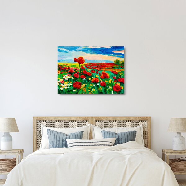 Skleněný obraz pole s vlčími máky (70x50 cm)