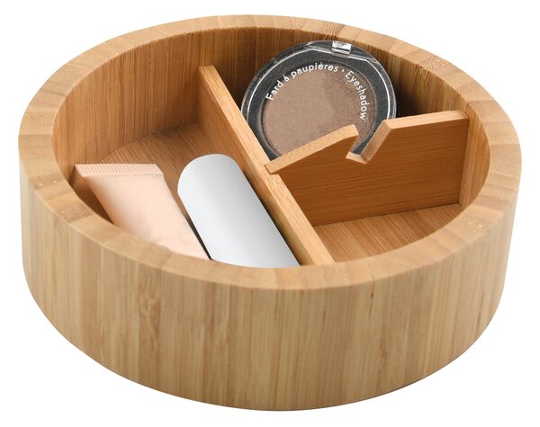 Kosmetický organizér Spirella "Alais" se 3 přihrádkami Úložný box na make-up a šperky 13,5 x 5 cm - Bambus se zrcátkem